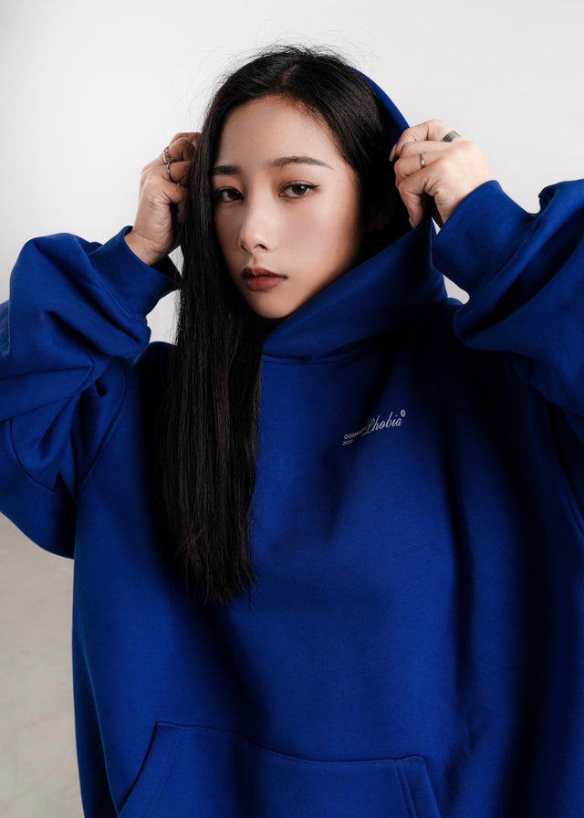 SAPPHIRE BLUE FLEECE HOODIE WITH EMBROIDERY