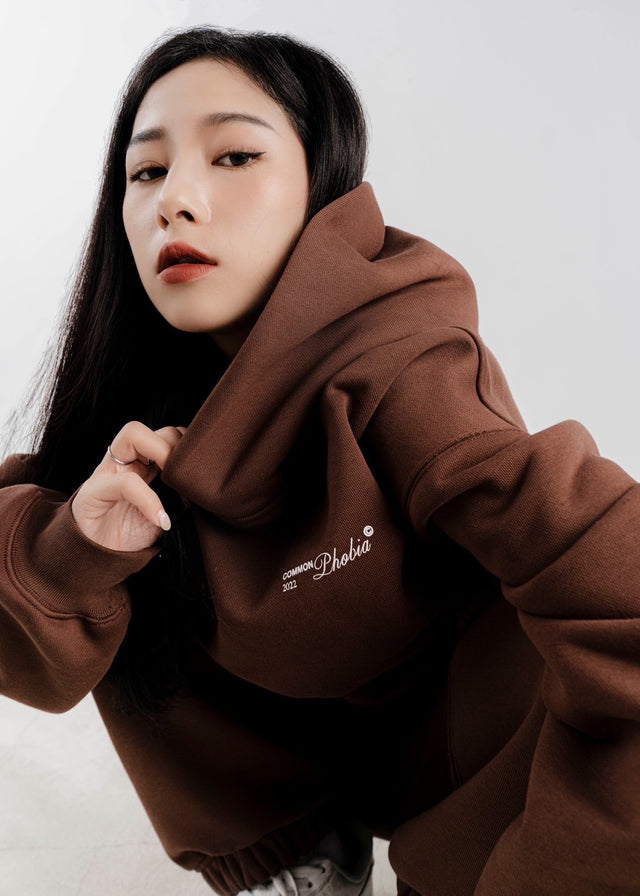 SHEDUA BROWN FLEECE HOODIE WITH EMBROIDERY